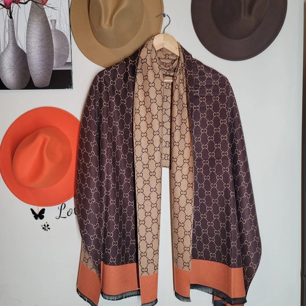 Elegant Brown and Orange Patterned Scarf